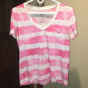 Pink and white watercolor v-neck top